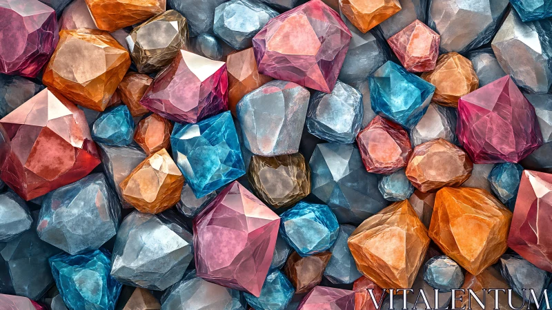 3D faceted gem cluster with prismatic volumetric surfaces.