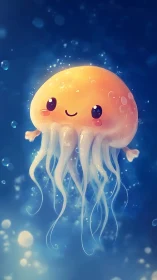 Kawaii jellyfish character rendered in luminous digital painting