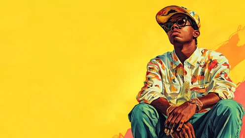 Sun-soaked street dreamer in painted citrus swagger stance.