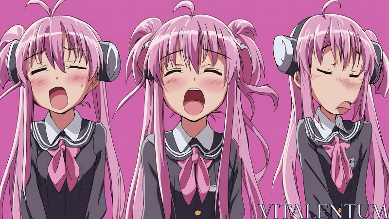 Anime girl portraits capture playful, exaggerated emotions