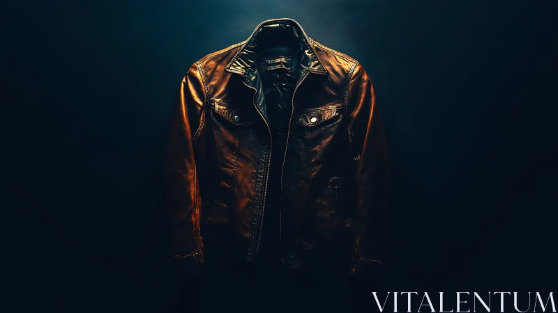 Solitary Leather Jacket Draped in Amber Spotlight.
