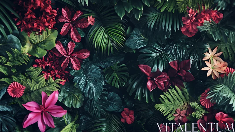 Vibrant Tropical Garden Blooms in Lush Green Paradise