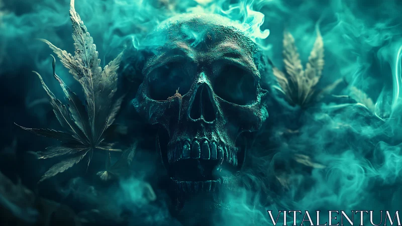 Mystic emerald skull drifting through swirling dream smoke.