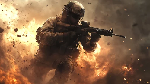 Firestorm soldier cuts through shrapnel and molten smoke.