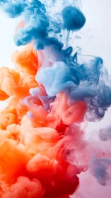 Colored ink clouds in translucent liquid vertical composition.