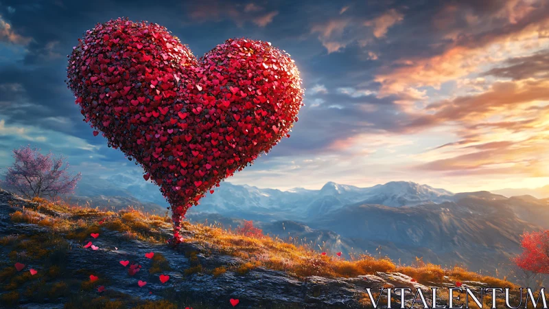 Giant Heart Mountain Landscape at Sunset.