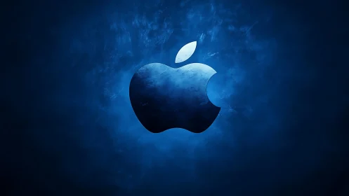 Apple Logo Against Blue Textured Background