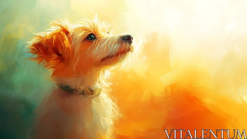 Warm backlit terrier portrait rendered in expressive digital oils
