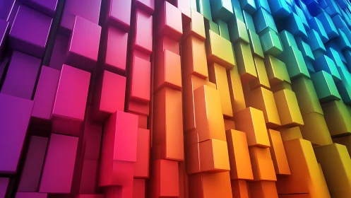 Colorful 3D blocks rise in a warm rainbow wave of depth