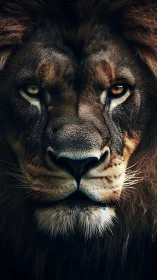 Majestic lion portrait with intense, asymmetrical gaze.