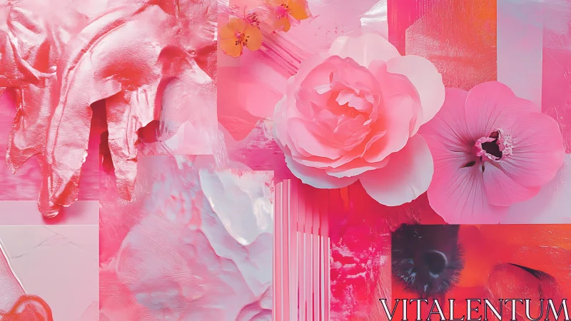 Floral macro collage in saturated pink acrylic textures and gloss