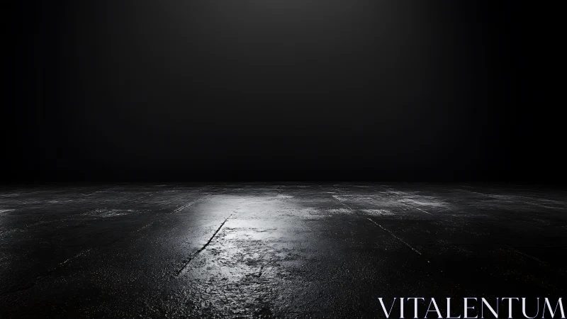 Gleaming concrete soundstage floor recedes into voidlike black