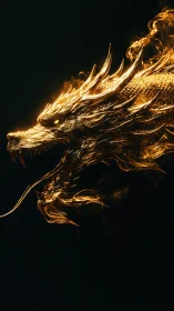 Luminous golden dragon rendered with high-contrast rim lighting and flame detail