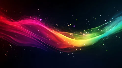 Spectral light ribbon waveform on dark background with particles