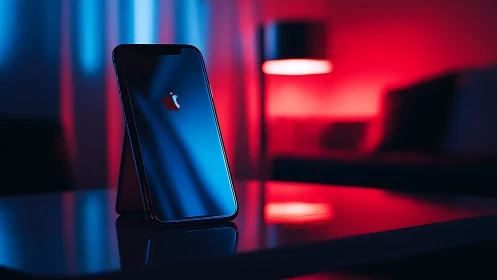 Modern iPhone Glowing in Vibrant Neon Light.