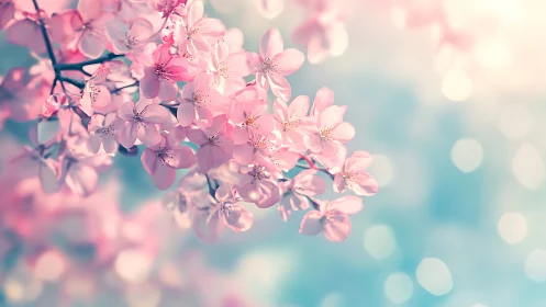 Pink floral clusters displayed on shallow depth branches