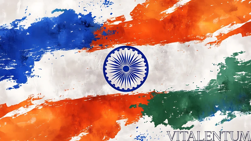Indian tricolor flag rendered in abstract paint stroke layout.