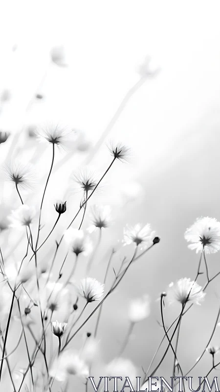 Delicate Thistle Seed Heads in Monochromatic Light: Botanical Study.