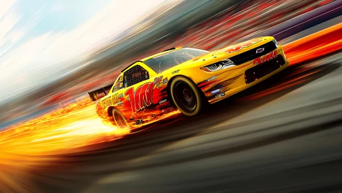 High-speed stock car rendered with extreme motion blur streaks