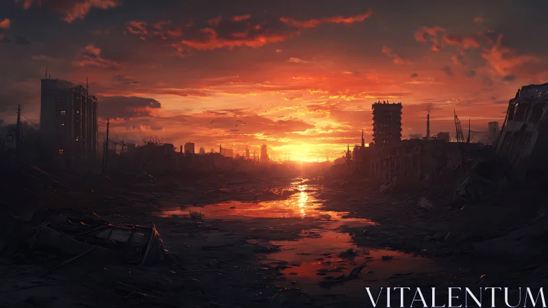 Ashen city sunset ignites ruins with last feral light.