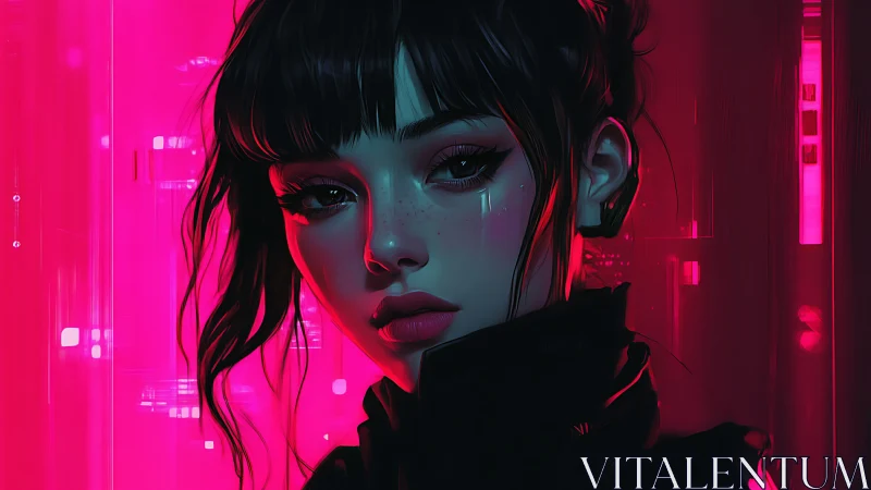 Neon shadows cradle the cyberpunk girl’s quiet rebellion