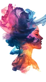 Vibrant female profile rendered in multicolor fluid abstraction