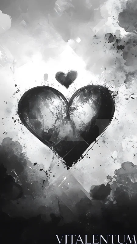 Black heart form with monochromatic ink dispersal effect