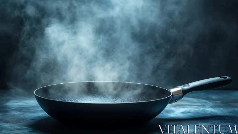 Gentle steam rises from a warming nonstick frying pan