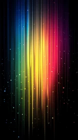 Prismatic light streams fall like neon rain through silence