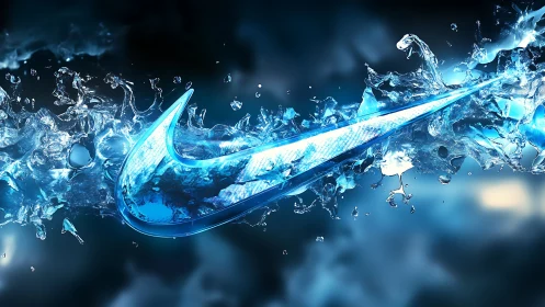 Liquid blue swoosh cuts through splashing water in motion