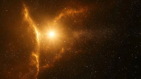 Golden nebula cross with radiant star core in space.