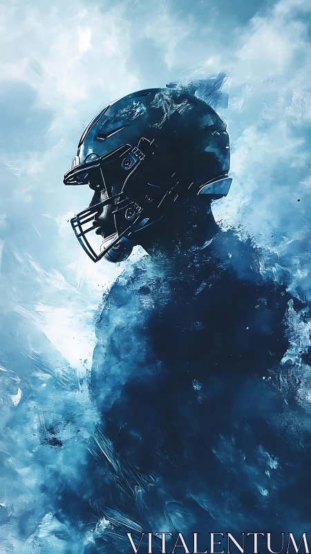 Cool blue football silhouette stands strong in swirling light
