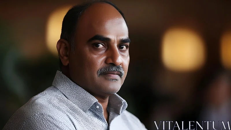 Calm middle-aged man in soft-focus warm portrait lighting.