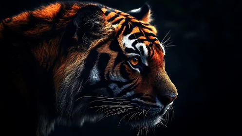 Tiger profile in high contrast digital lighting study.