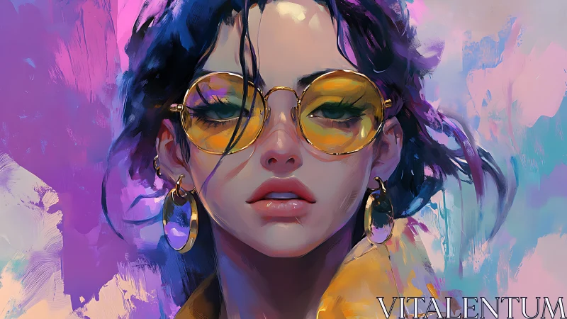 Vivid portrait of cool woman in yellow-tinted sunglasses.