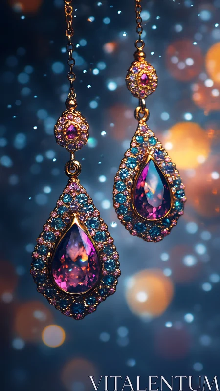 Teardrop gemstone earrings show faceted bokeh-lit gem microstructure