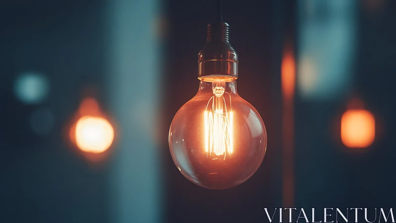 Glowing Edison bulb casts warm light in a dark room.