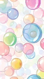 Colorful translucent bubbles float on clean white background.
