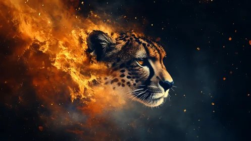 Cheetah Engulfed in Inferno Fire and Motion