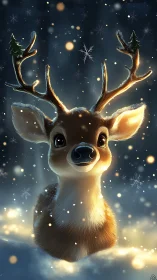 Digital rendering shows stylized deer in illuminated snowfall