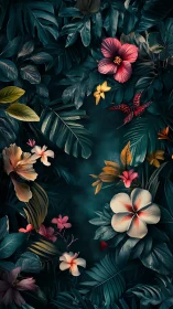 Tropical Flowers and Dark Foliage Arrangement.
