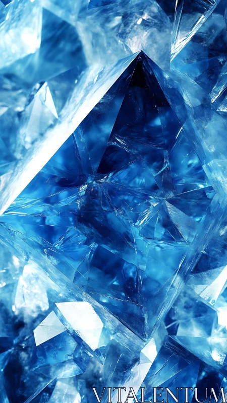 Prismatic blue crystal facets in ultra-detailed macro abstraction.