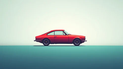 Crimson coupe gliding through a serene minimal horizon dream.