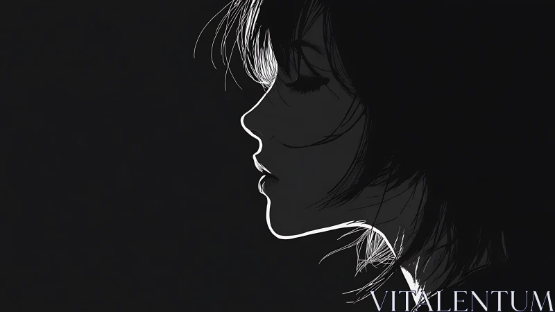 Quiet glow of a dreaming girl traced in gentle outline.