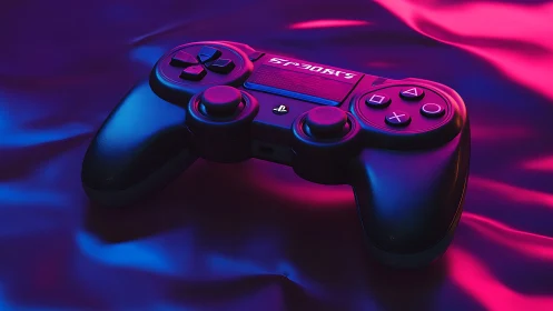 Neon Gaming Controller Glowing in Cyberpunk Ambiance.