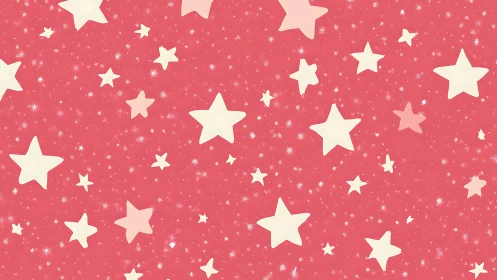 Cream stars scatter across textured coral pink night sky
