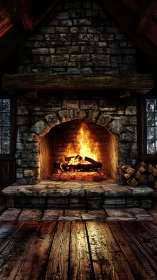 Fireplace in Rustic Stone Cottage Interior.