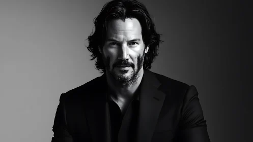 Monochrome male portrait with dramatic split studio lighting.