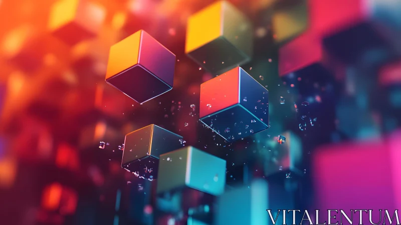 Vibrant 3D Cubes Floating in Abstract Digital Space Artwork.