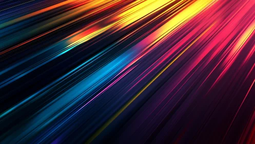 Diagonal multicolored light streaks on dark background.